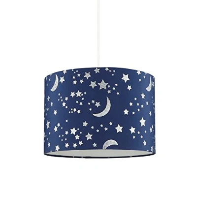 Image of LITECRAFT Glow Light Shade 30cm Easy Fit Moon and Stars Lampshade Blue