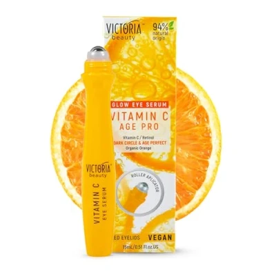 Image of Victoria Beauty Vitamin C Eye Serum Roller for Dark Circles, Puffy Eyes and Bags with Retinol E 94% Natural, 15ml