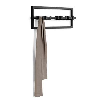 Image of Umbra Cubiko Wall Mounted Coat Rack with Moving Hooks, Modern Panel, One Size, Black