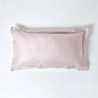 Image of HOMESCAPES Dusky Pink Pure Egyptian Cotton King Size Oxford Pillowcase 330 TC 500 Thread Count Percale Equivalent Satin Stripe Pillow Case