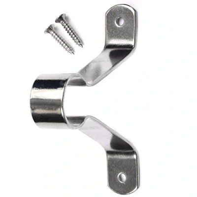 Image of White Hinge Chrome Wardrobe Rail Bracket Clothes Hanging Rod Support