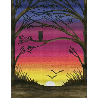 Image of Abillyn Embroidery Cross Stitch Kits Owl on Tree Sunset Stamped with Printed Pattern Starter Kit (Owl)