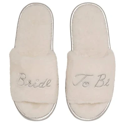 Image of Keanu Ladies Bride to Be Slider Slippers Faux Fur Glitter UK Sizes 3 4, 5 6, &amp; 7 8 (Bride Be, 6)