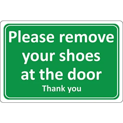 Image of Please remove your shoes at the door sign Self adhesive sticker 200mm x 150mm