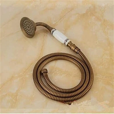 Image of Abbcoert Shower Head Antique Bronze Classic Telephone Held 1.5M Stainless Steel Plumbing Brass Hand Holder (Color: Hose)