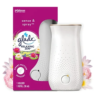Image of Glade Sense &amp; Spray Air Freshener Holder and Refills, Motion Activated Automatic Odour Eliminator for Home, Relaxing Zen, Pack of 4 Starter Kits, (4 x 18 ml Refill)
