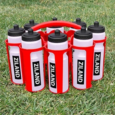 Image of Ziland Academy Easy Squeeze Water Bottle Set [8 x 700ml Bottles 1 Carrier] [Choose Your Colour] Designed for Sport Teams (Clear Red Carrier)