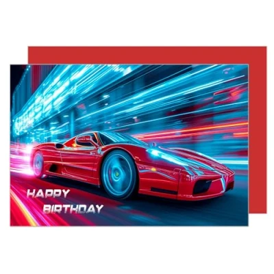 Image of Edition Seidel Premium Birthday Card with Envelope. Greeting Happy For Him or Her Male Female Friend Dad Son Colleague Racing Sports Car (G3534 SW024)