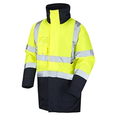 Image of Leo Workwear Marwood ISO 20471 3 PU Coated Polyester Hi Vis Superior Anorak, Medium, Yellow/Navy