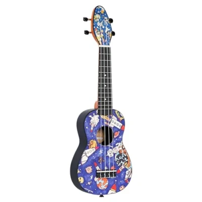 Image of Ortega Guitars Colourful Soprano Ukulele Keiki K2 Starter Kit includes Tuner, Strap, 5 Medium Picks and Drawsting Bag spaceman (K2 SP)