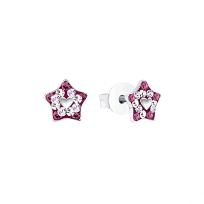 Image of Prinzessin Lillifee 925 sterling silver girls&#039; children earrings, with preciosa, 0.6 cm, silver, heart, comes in jewelry gift box, 2036979