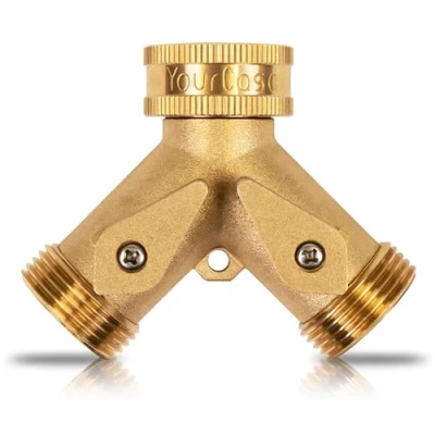 Image of YourCasa Y Water Distributor [3/4 inch] Brass Connector 2 Way with Pass Through Taps Hose Tap Connection (Without Coupling