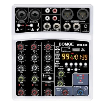Image of BOMGE 4 channel 16 DSP Echo dj audio sound mixer interface mixing console karaoke with MP3 USB Bluetooth, stereo record(04D White)