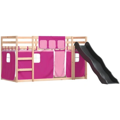 Image of vidaXL Bunk Bed without Mattress with Slide and Curtains Pink 90x200 cm