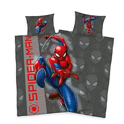 Image of Official Marvel Spiderman Web Slinger Single Duvet Cover PolyCotton Reversible Grey Bedding Set With Matching Pillowcase