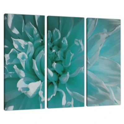 Image of Set of Three Teal Blue Canvas Prints Pictures Floral Wall Art XXL 3103