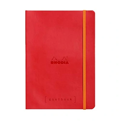 Image of RHODIA 117753C Soft Notebook Bullet Journal Goalbook Poppy A5 Dotted Dot 240 pages 90g Ivory Clairefontaine Paper 2 Ribbons, Elastic Closure Faux Leather Cover