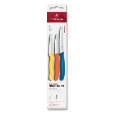 Image of Victorinox Swiss Classic Yellow/Orange/Blue 3 Piece Paring Knife Box Set