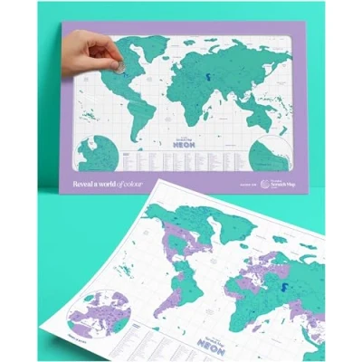 Image of Luckies Scratch Map Neon Travel &amp; Off World To Travels Green