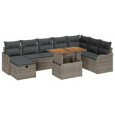 Image of vidaXL 9 Piece Garden Sofa Set with Cushions Grey Poly Rattan