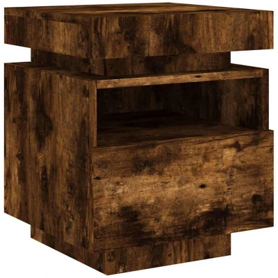 Image of vidaXL Bedside Cabinet with LED Lights Smoked Oak 40x39x48.5 cm