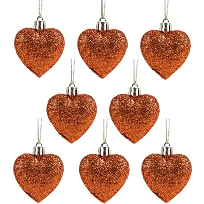 Image of Christmas Concepts® Pack of 8 60mm Heart Shaped Tree Baubles Glitter Decorated (Copper)
