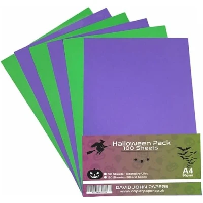 Image of DJP 80 GSM A4 Halloween Coloured Paper Purple/Green (Pack of 100 Sheets) 50 Intensive Lilac &amp; Billiard Green