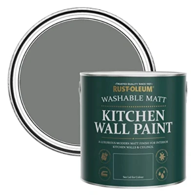 Image of Rust Oleum Grey Washable Kitchen Wall Paint in Matt Finish Torch 2.5L