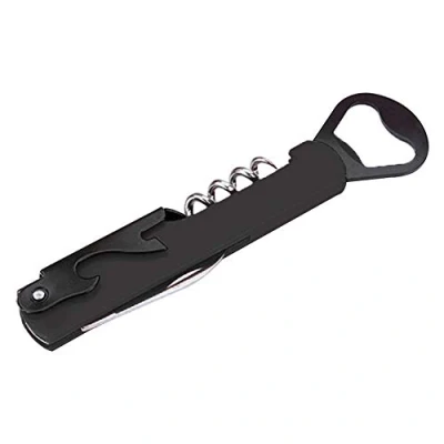Image of IKAAR Corkscrew Multifunctional 4 in 1 Can Opener Wine Bottle Stainless Steel Beer and Foil Cutter Kitchen Drinking Bar Tools Black