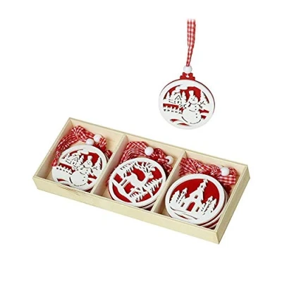 Image of Heaven Sends Nordic Wooden Filagree Christmas Tree Decorations x 9