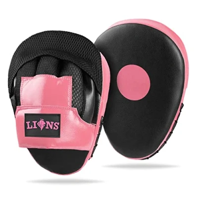 Image of Lions Curved Focus Pads Hook &amp; Jabs Gloves Punch Bag Mitts Boxing MMA Kick Training (Mesh Pink)