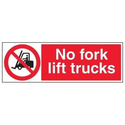 Image of V Safety No Fork Lift Trucks Sign 600mm x 200mm 1mm Rigid Plastic