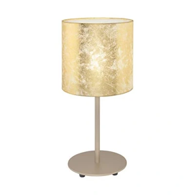 Image of Eglo Bedside lamp Viserbella, Vintage Side Table Light Made of Steel and Fabric in Champagne, Golden Living Room Lighting with Switch, E27 Socket
