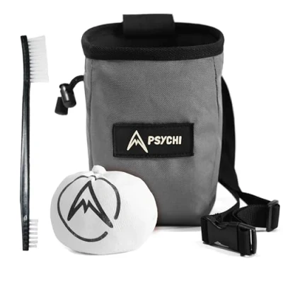 Image of Psychi OG Waist Chalk Bag Starter Pack Bundle for Rock Climbing Bouldering Gym (Grey)