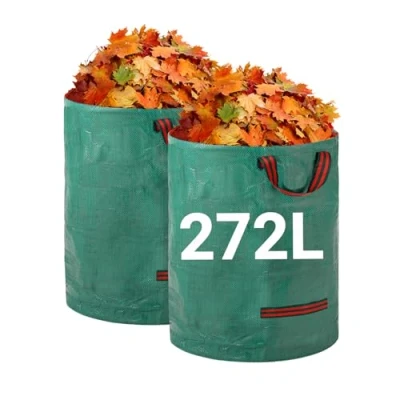 Image of Velway Heavy duty Garden Waste Bags 272L x 2Pack Reusable Sacks with Handles Industrial Fabric for Leaves Trash Debris Waterproof Rubbish