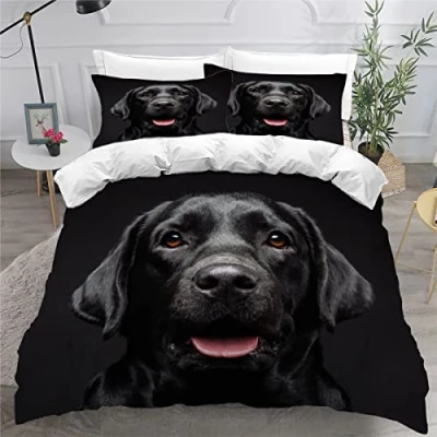 Image of King Size Bedding Sets Labrador Hound black Double Bed Duvet Cover Set with Pillow Cases Hidden Zipper Adults Teenager 3Pcs Fluffy