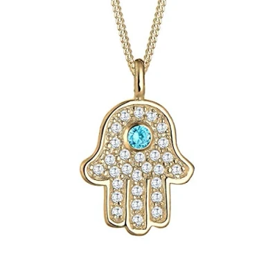 Image of Elli Women&#039;s 925 Sterling Silver Gold Plated Xilion Cut Zircon H Necklace of Length 40 cm