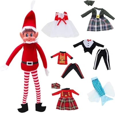 Image of Toyland® Elves Behavin Badly 12 Inch Elf Soft Toy &amp; Clothes Bundle 6 Outfits Included Christmas Novelty Toys