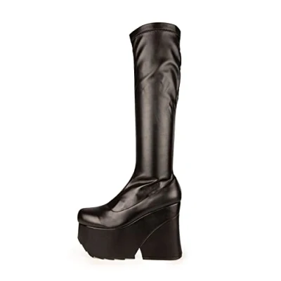 Image of LAMODA Women&#039;s Shy Away Knee High Boot, Black Pu, 5 UK