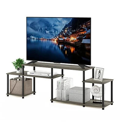 Image of Furinno Stand, Unit for TV up to 55 Inch, Engineered Wood, French Oak/Black Classic Tube