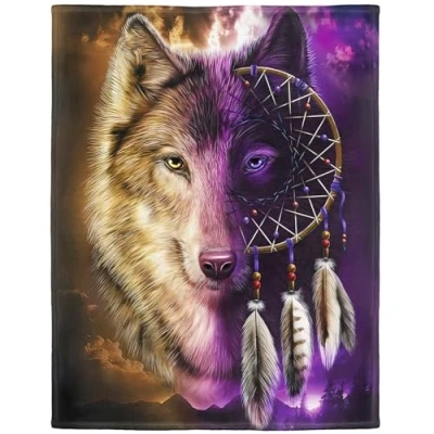 Image of YISUMEI Wolf Dreamcatcher Fleece Throw Blanket (150x200 cm)