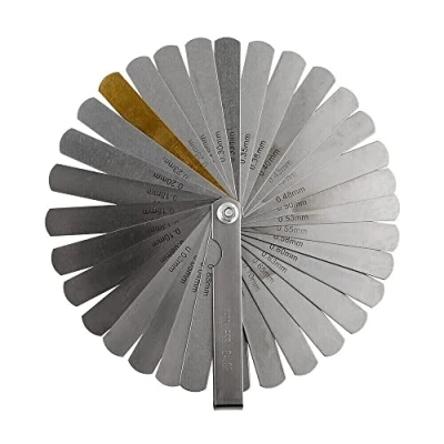 Image of Dunnet Tools Universal Stainless Steel Feeler Gauges 32 Blades 0.04 0.88 mm (0.0015 0.035 Inch) Imperial/Metric for Measuring Gap Width Thickness Widely Used Guitar, Spark Plug, Piston Measure