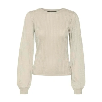 Image of VERO MODA Women&#039;s Vmtalia LS O Neck Jumper Knitted, Birch/Detail: w. Silver Lurex, L