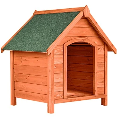 Image of tectake 403229 Wooden Dog Kennel, Shelter Houses Cave, Pet Animals Puppy, Asphalt Surface Weatherproof, Indoor Outdoor Garden, 72x65x83cm