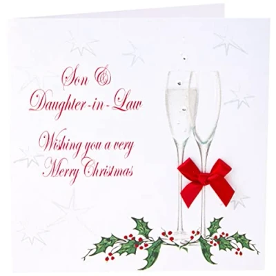 Image of White COTTON CARDS X62 Son and Daughter In Law Handmade Christmas Card,