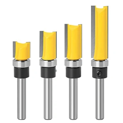 Image of CENPEK 4 Pcs 1/4 Inch Shank Flush Trim Pattern Bit Set, Straight Tools with Bearing Template Router Drill Professional Wood Top Woodworking Milling