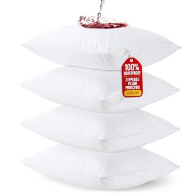 Image of Utopia Bedding Waterproof Zippered Pillow Protectors (50 x 70 cm) Pack of 4 Anti Bed Bug and Dust Mite Proof Encasement