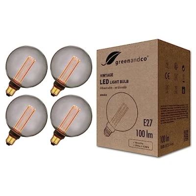 Image of greenandco 4X Vintage Design LED Bulb for Mood Lighting E27 G125 Smoke 4W 100lm 1800K Extra Warm White 320 230V Flicker Free Non dimmable Edison