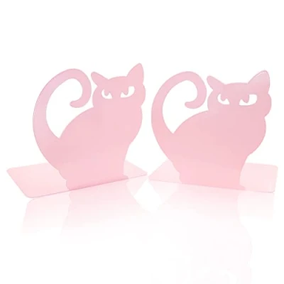 Image of 1 Pair Persian Cat Bookends, Kid Cute Nonskid Thickening Iron Book End Animal Metal Bookends Desk Organizer for Shelves Library School Office Home Decor (pink)