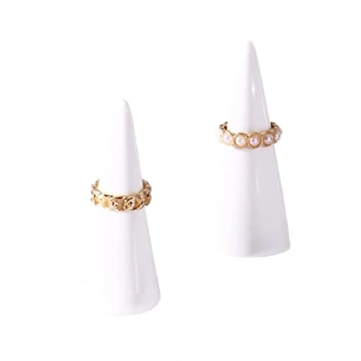 Image of oskas White Modern Ring Holder for Nightstand Ceramic Cone Tower Shape Decorative Display Stand Jewelry Ring/MEN 2pcs set